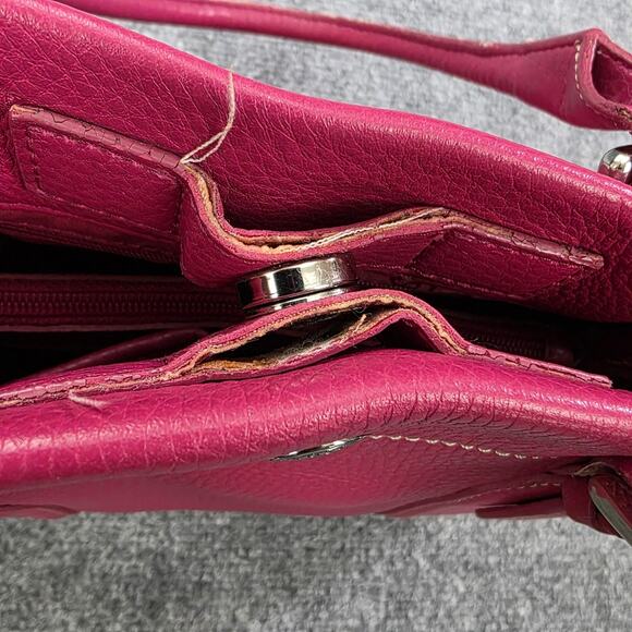 Fossil Pebbled Leather Satchel Bag Womens Fuchsia Pink Tote Handbag 75082 - Picture 10 of 16